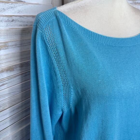 TALBOTS NWT Women's Large Oversized Lightweight Eyelet Knit Linen Sweater Blue - Picture 6 of 13